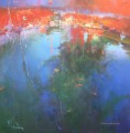 Red Mond über dem Teich in Poldhu abstrakte Seestück